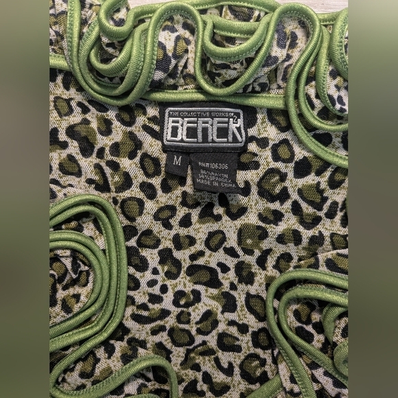 The Collective Works Of Berek Neon Green Leopard Print Ruffle Cardigan Retro Y2K - Picture 9 of 10